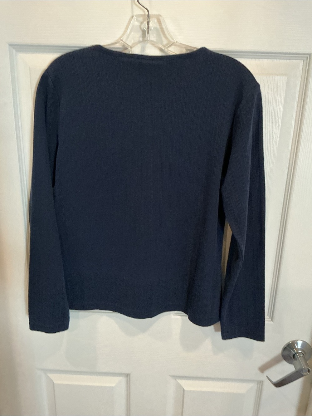Basic Editions Ribbed Navy Henley Top - Picture 6 of 6